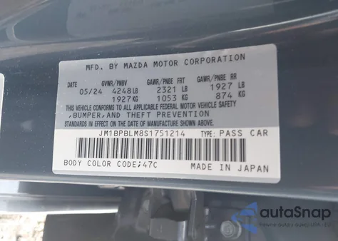 2025 Mazda Mazda3 Hatchback 2.5 S Carbon Edition z USA, uszkodzony, nr VIN JM1BPBLM8S1751214